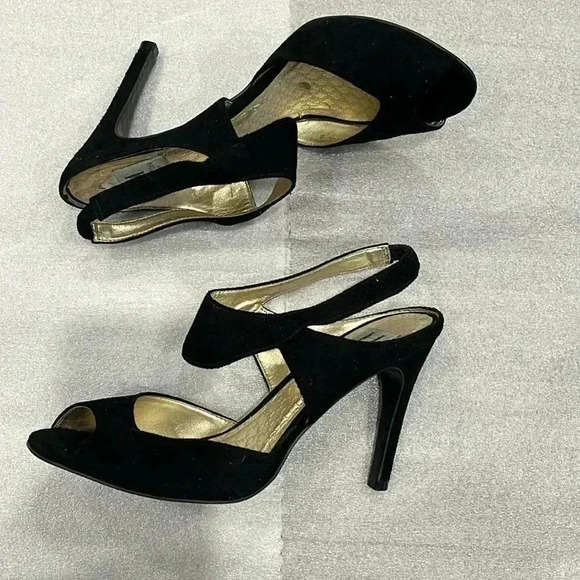 [7-7.5]Halston  Heritage Black Suede Heel Sandal - Picture 1 of 8